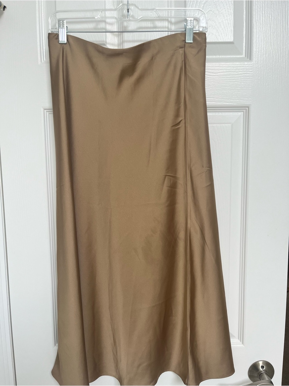 J. Crew Satin Midi Skirt in Camel